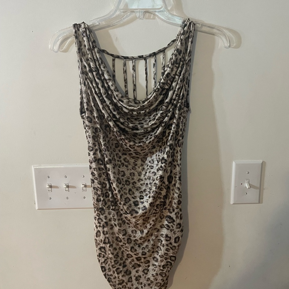 Dots Sleeveless Leopard Print Cowl Neck Top - Black Size S